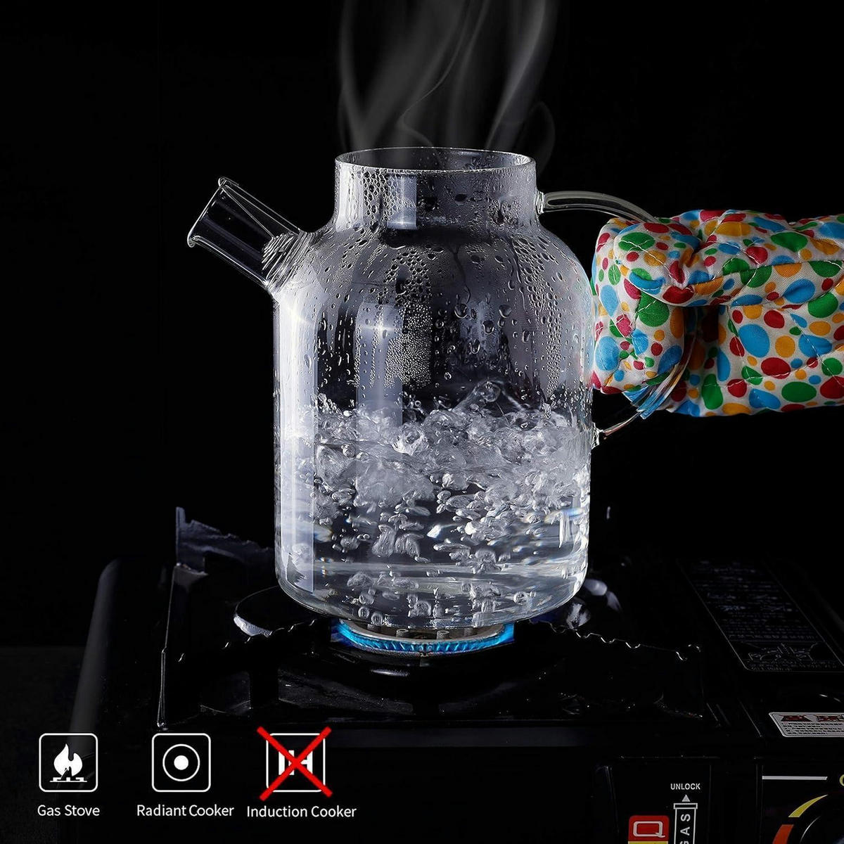TEEKANNE Glas mit Siebeinsatz 1,5 Liter herdplattensicher - Transparent, Glas (19/14.9cm)