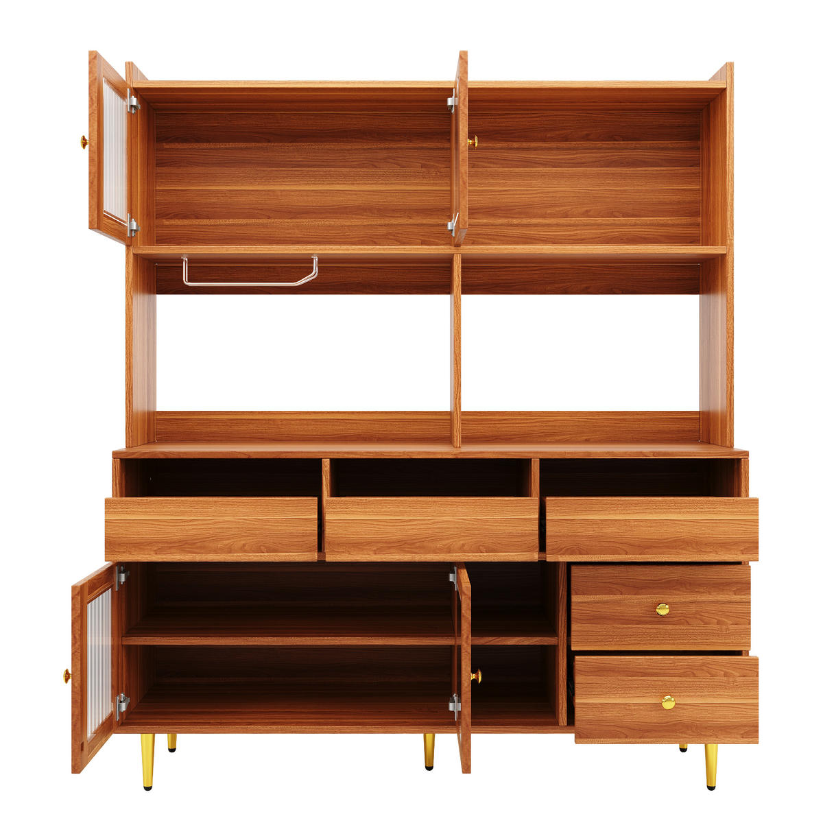HOCHSCHRANK aus MDF in Walnussbraun mit Changhong-Glastür und Weinregal, 145/39/171 cm, Walnussbraun - Walnussfarben, Holzwerkstoff (39/171/145cm) - Redom
