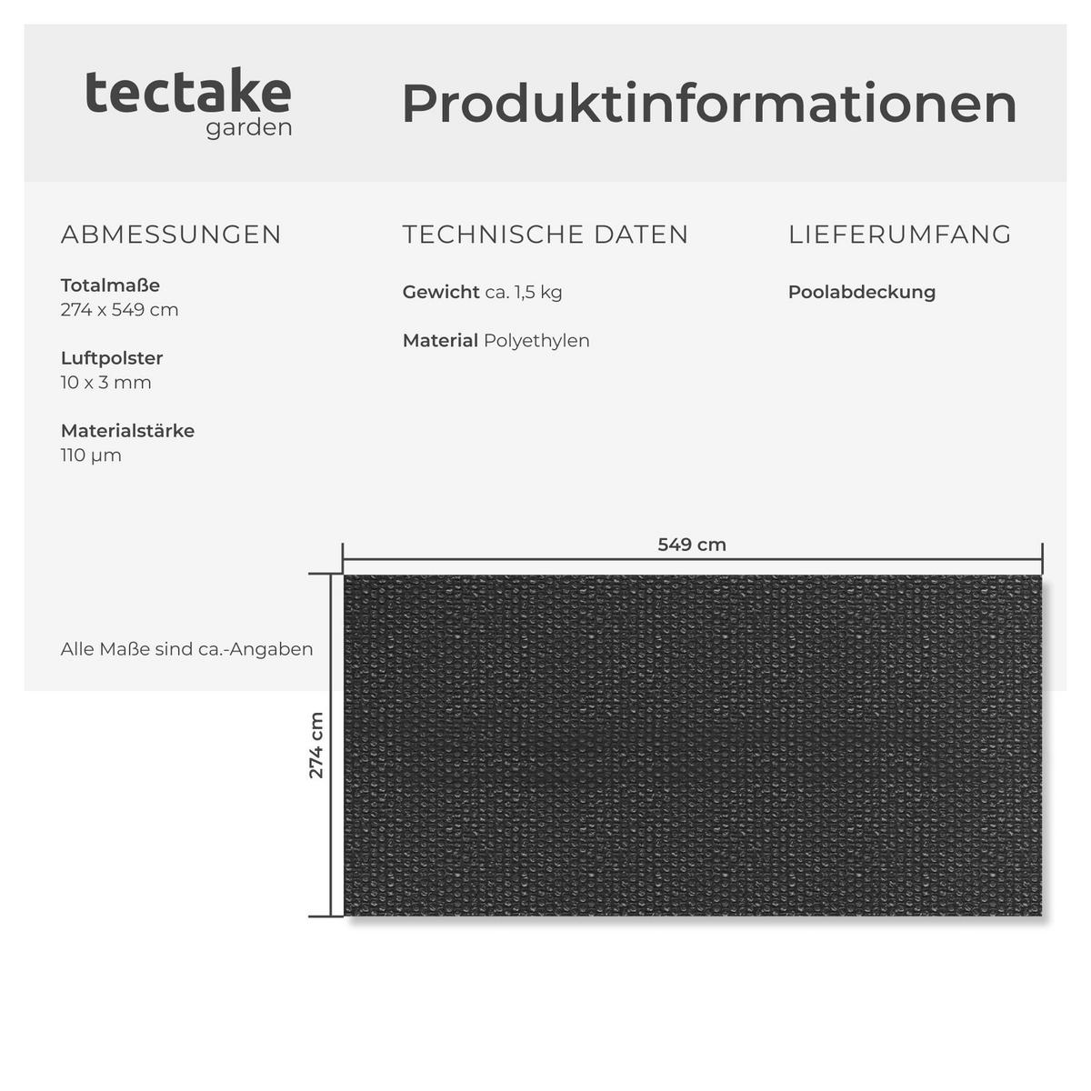 POOL-SOLARFOLIE , 274 x 549 cm, schwarz - Schwarz, Kunststoff (549/274cm) - tectake