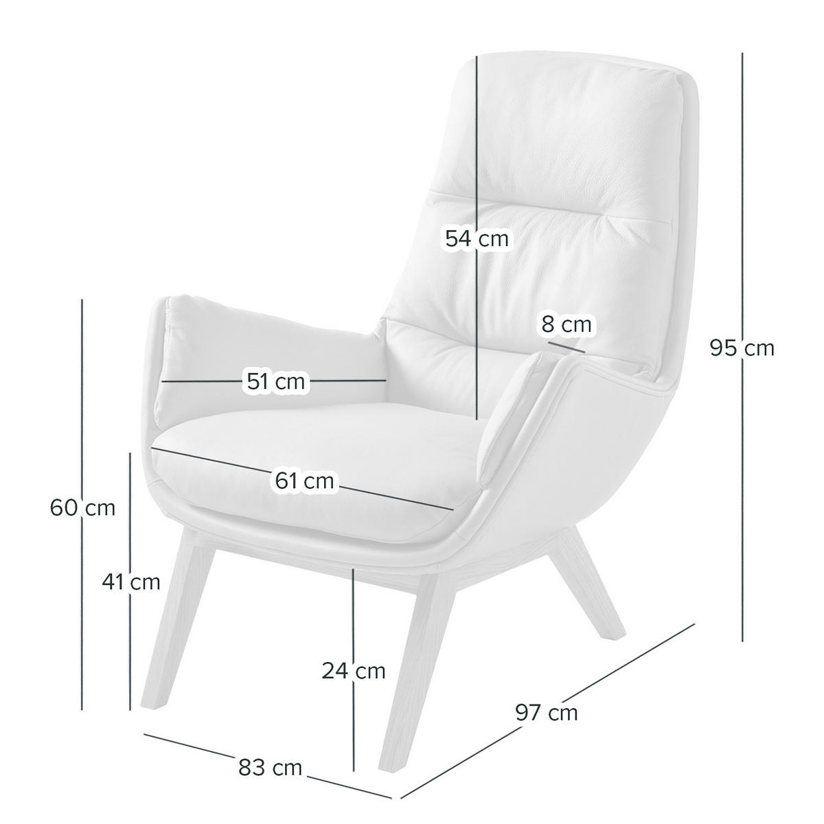 SESSEL mit Holzfüßen - Eichefarben/Schwarz, Leder/Eichenholz (83/95/97cm) - home24