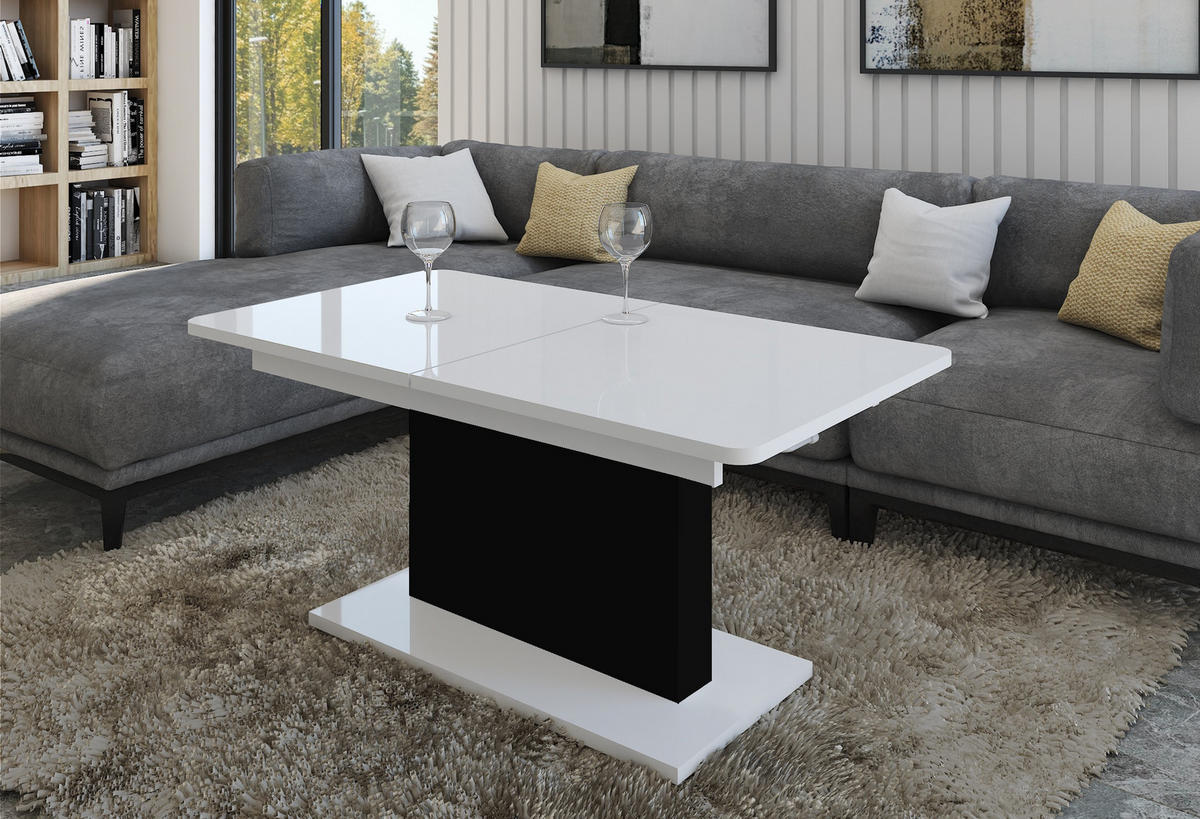 COUCHTISCH rechteckig Weiß Hochglanz - Schwarz matt 126/70/58 cm - Weiß Hochglanz/Schwarz, Holzwerkstoff (70/126/57cm) - designimpex