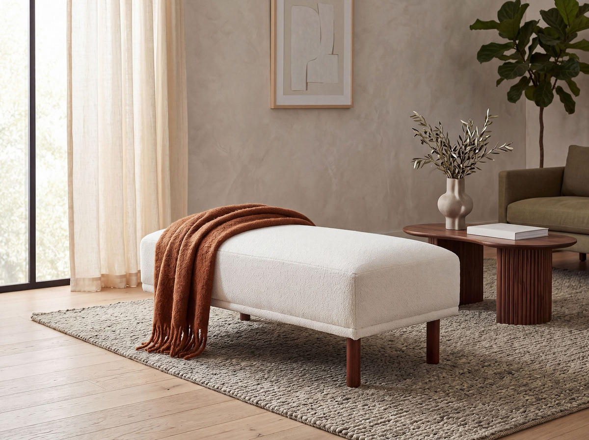 OTOMAN Bílý Holt - bílá/hnědá, textil (112/44/67cm) - Beliani