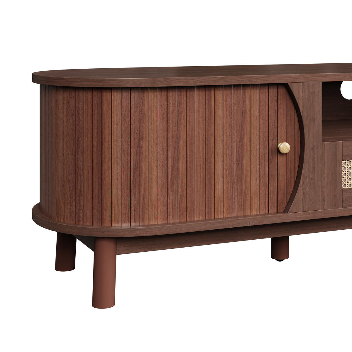 TV-ELEMENT165X37X46CM Rattan-Schiebetüren Nussbaum-Optik Landhausstil - Walnussfarben, Holz (44.5/12.6/178.99cm) - Raelunyi