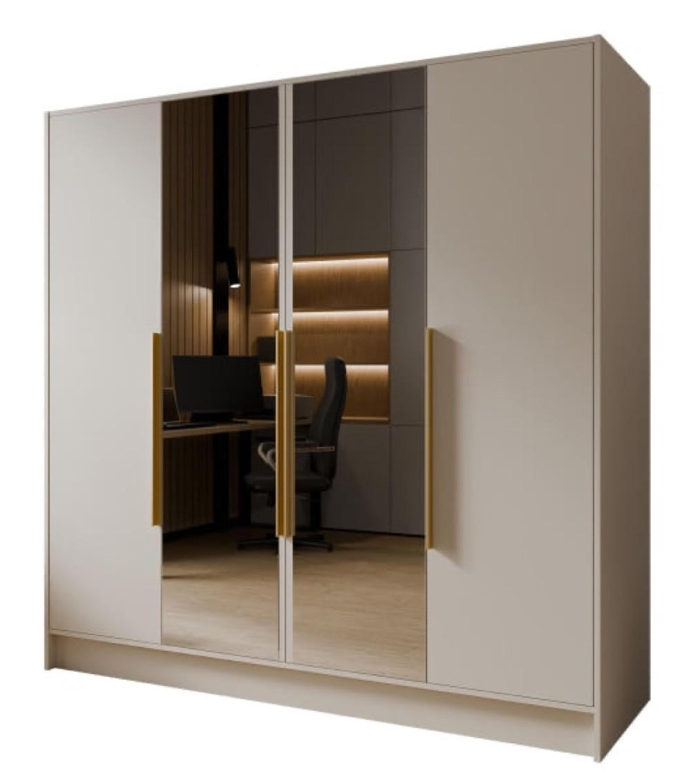 SCHRANK Kaschmir LUSO Mit Spiegel Und Goldenen Griffen 200 g - Kaschmir/Beige, Holzwerkstoff (200/200/51cm) - Sepro Meble