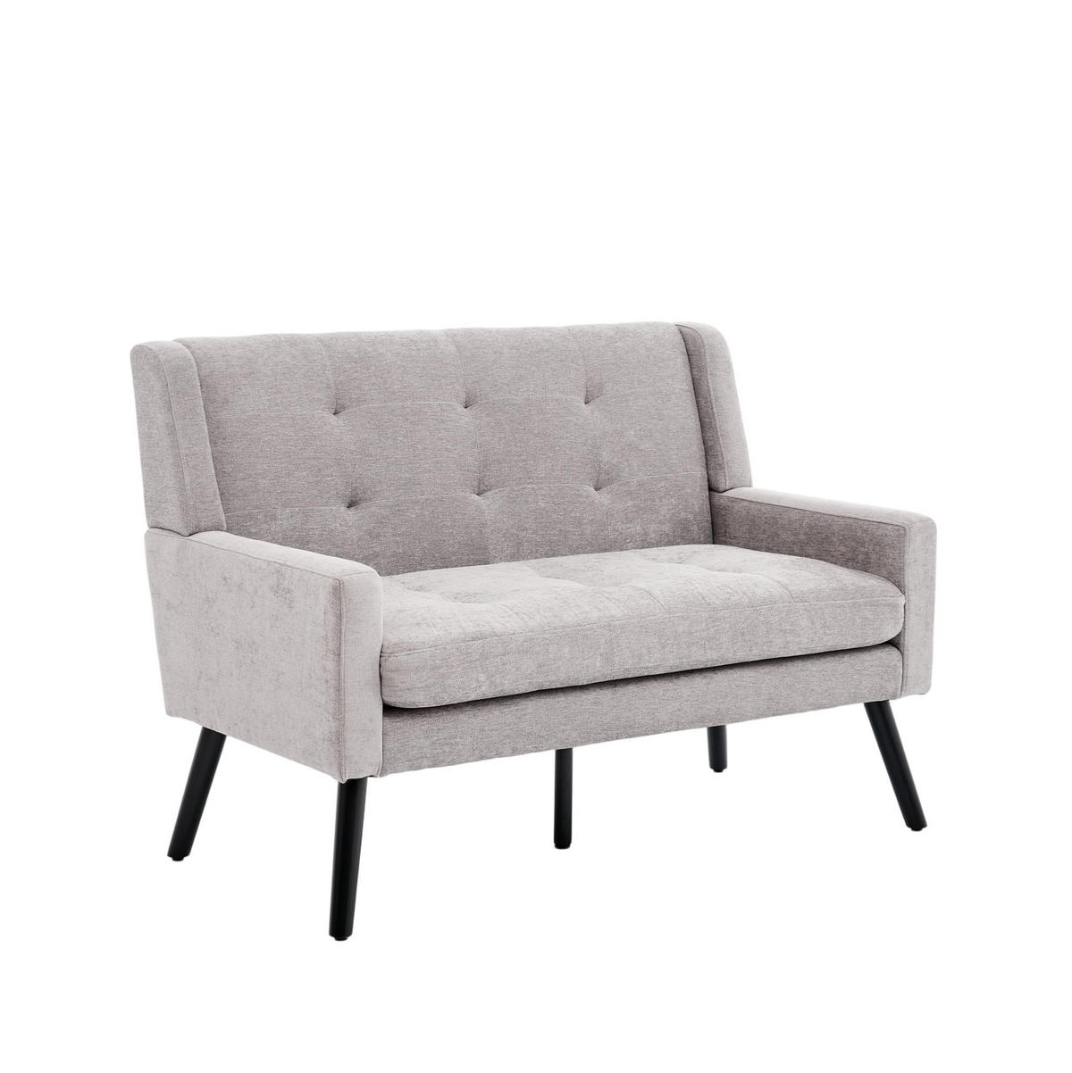ČALOUNĚNÁ lavice 2místná světle šedá z látky s prošitím a nohami z masivního dřeva - světle modrá, textil (75/88/119cm) - OKWISH