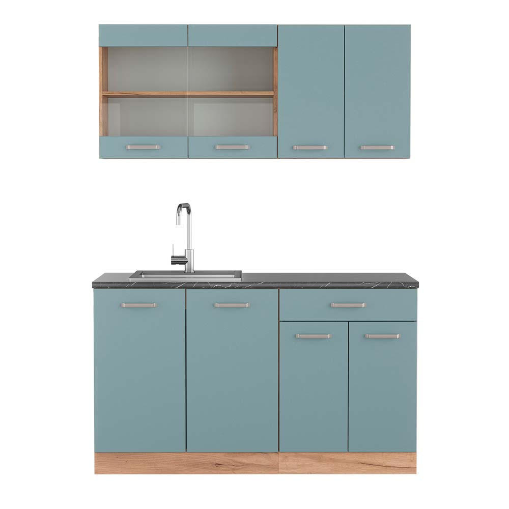 SINGLEKÜCHE R-Line Blau-Grau/Goldkraft Eiche 140 cm, AP Anthrazit - Eiche Wotan/Blaugrau, Holzwerkstoff (140/81.6/60cm) - Vicco