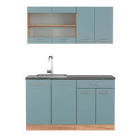 SINGLEKÜCHE R-Line Blau-Grau/Goldkraft Eiche 140 cm, AP Anthrazit - Honigeiche/Blaugrau, Holzwerkstoff (140/81.6/60cm) - Vicco