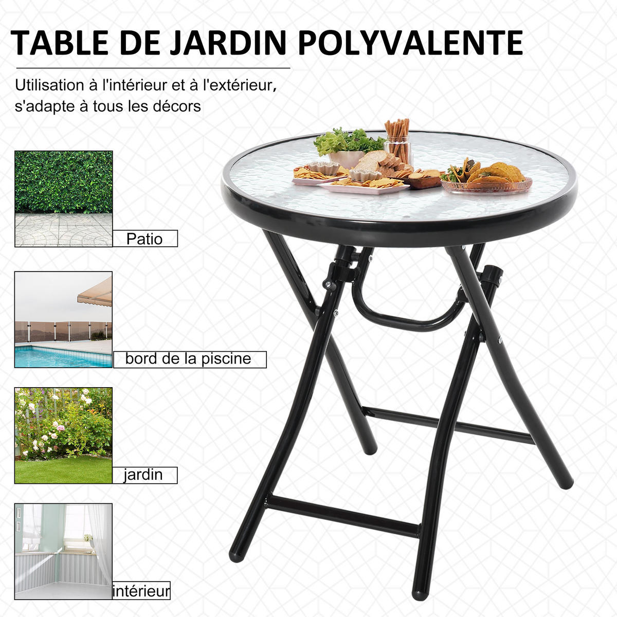 BALKONTISCH DE-14233 rund, klappbar, Ø45x50 cm Schwarz - Schwarz, Metall (45/45/50cm) - ComfortXL