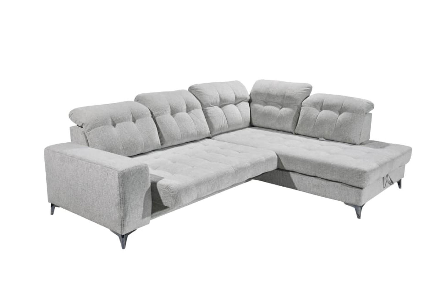 ECKSOFA mit elektronischem Sitzvorschub, Bettkasten und USB-Anschluss - Hellgrau/Schwarz, Textil/Metall (220/289cm) - ed exciting design