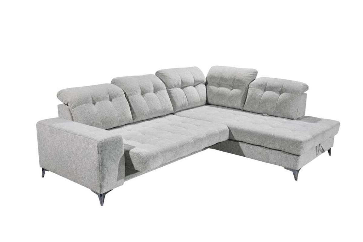 ECKSOFA mit elektronischem Sitzvorschub, Bettkasten und USB-Anschluss - Hellgrau/Schwarz, Textil/Metall (220/289cm) - ed exciting design
