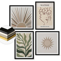 WANDBILDER 4er-Set - 50x50 cm & 40x60 cm Schwarzer Rahmen - Abstrakte Pflanzenmuster - Schwarz, Kunststoff (50/50cm) - ArtPrintCave