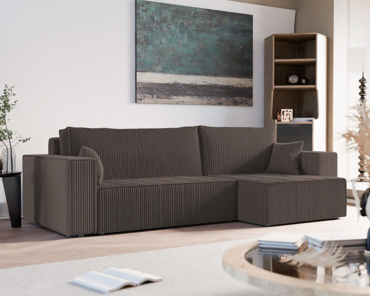 ECKSOFA mit Schlaffunktion und Bettkasten, Braun - Braun, Holzwerkstoff/Textil (145/276cm) - Idohome