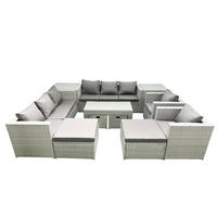 BALKONMÖBEL-SET Polyrattan Hellgrau-Mix 12-teilig - Hellgrau/Grau, Glas/Kunststoff - Fimous