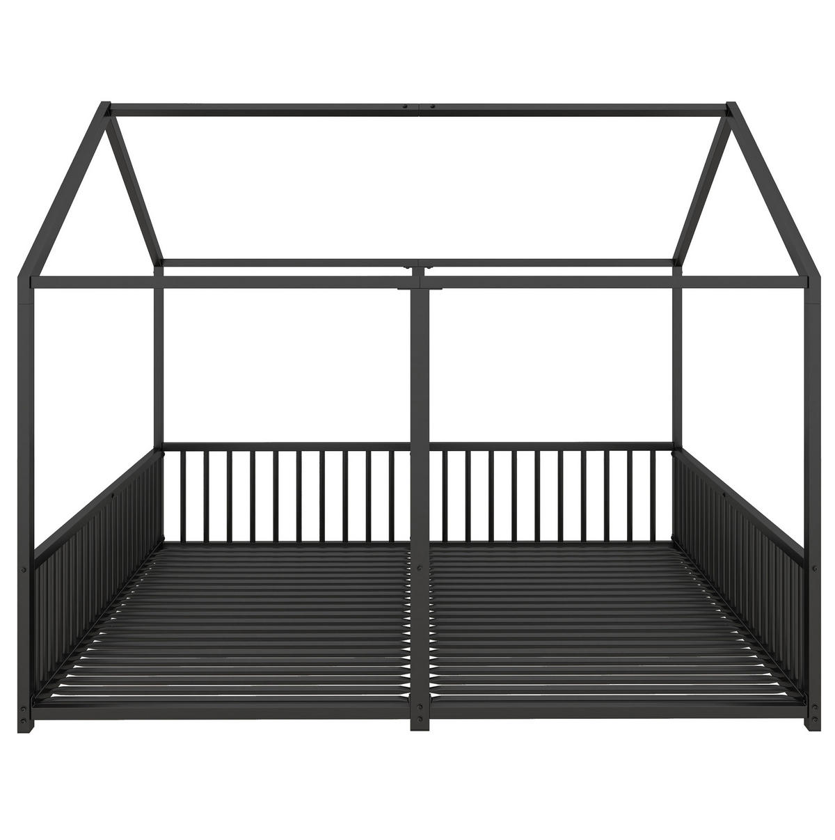 METALLBETT aus Metall 90x200 cm Schwarz mit Sicherheitsgeländer, Leiter und Hausform - Schwarz, Metall (90/200cm) - Modfu