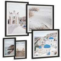 BILDER SET 5er Set - 50x50 cm & 20x30 cm & 40x60 cm Schwarzer Rahmen - Meeresarchitektur Santorin - Schwarz, Kunststoff (40/60cm) - TULUP