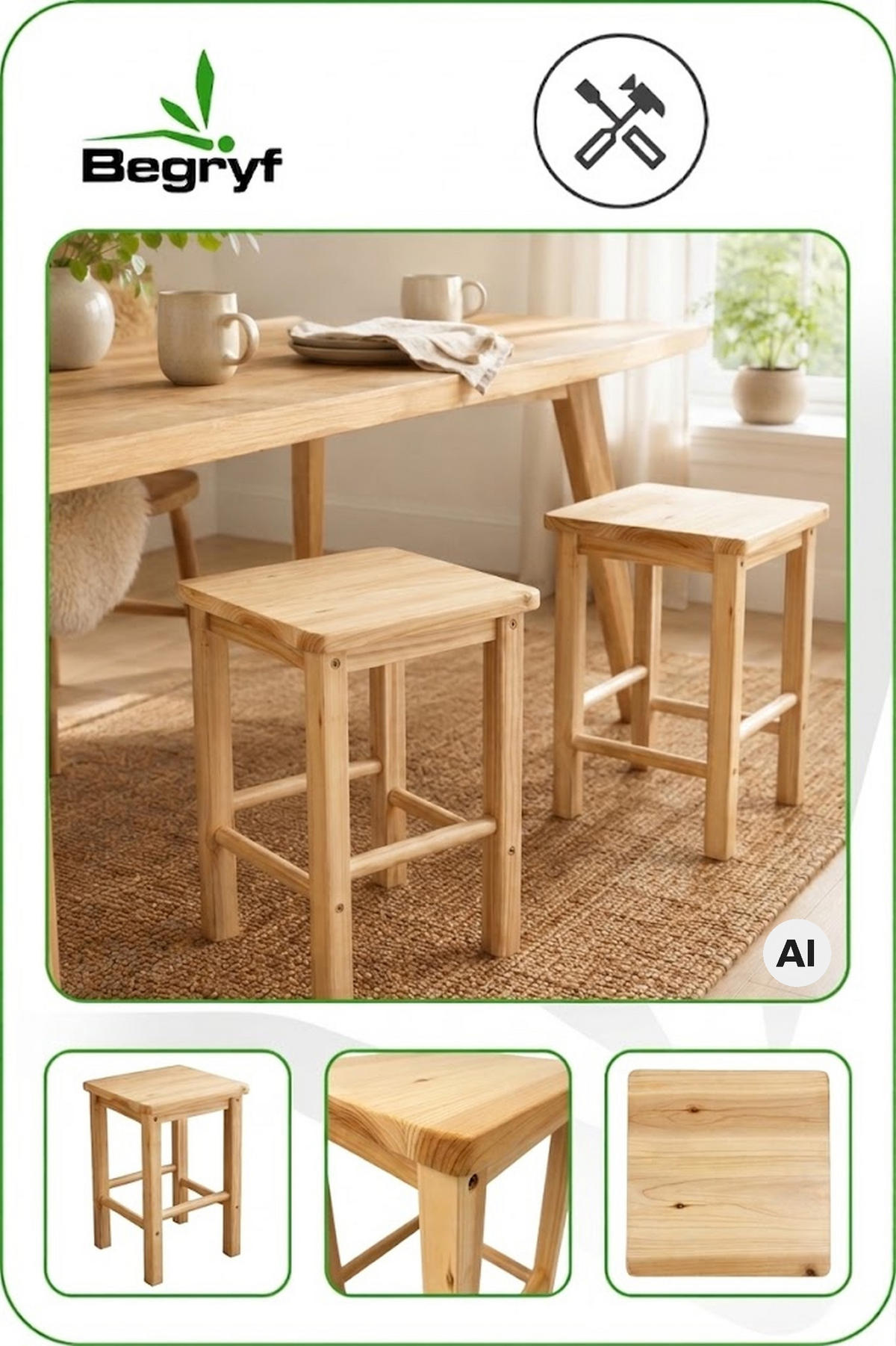 HOLZHOCKER Kiefer Natur 2-er Set 30 x 30 x 46 cm quadratische Sitzfläche - Naturfarben, Holz (30/46/30cm) - Begryf