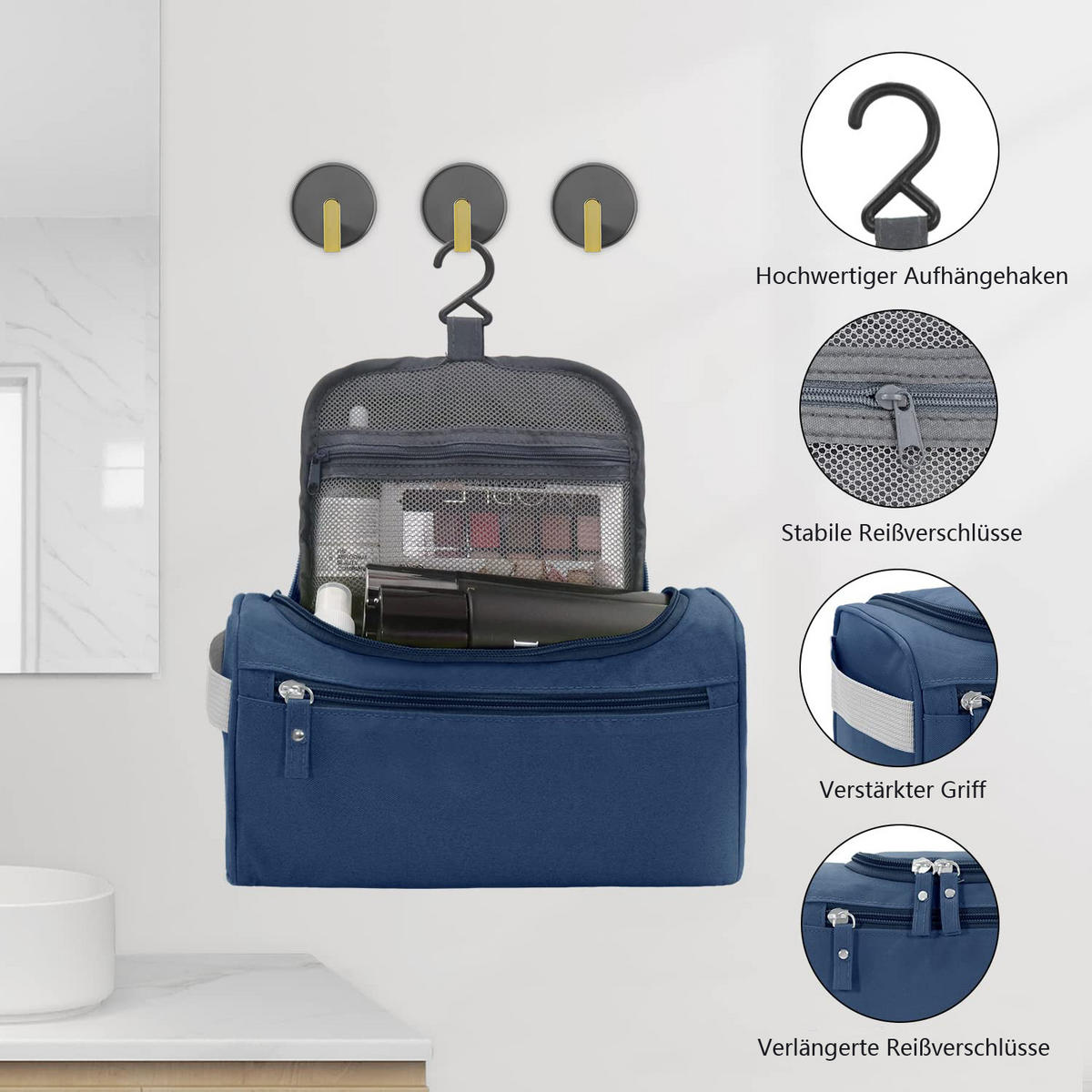 KOSMETIKTASCHE Toiletbag XL, Dunkelblau - Dunkelblau, Textil (14.5/15/25cm) - Kaket