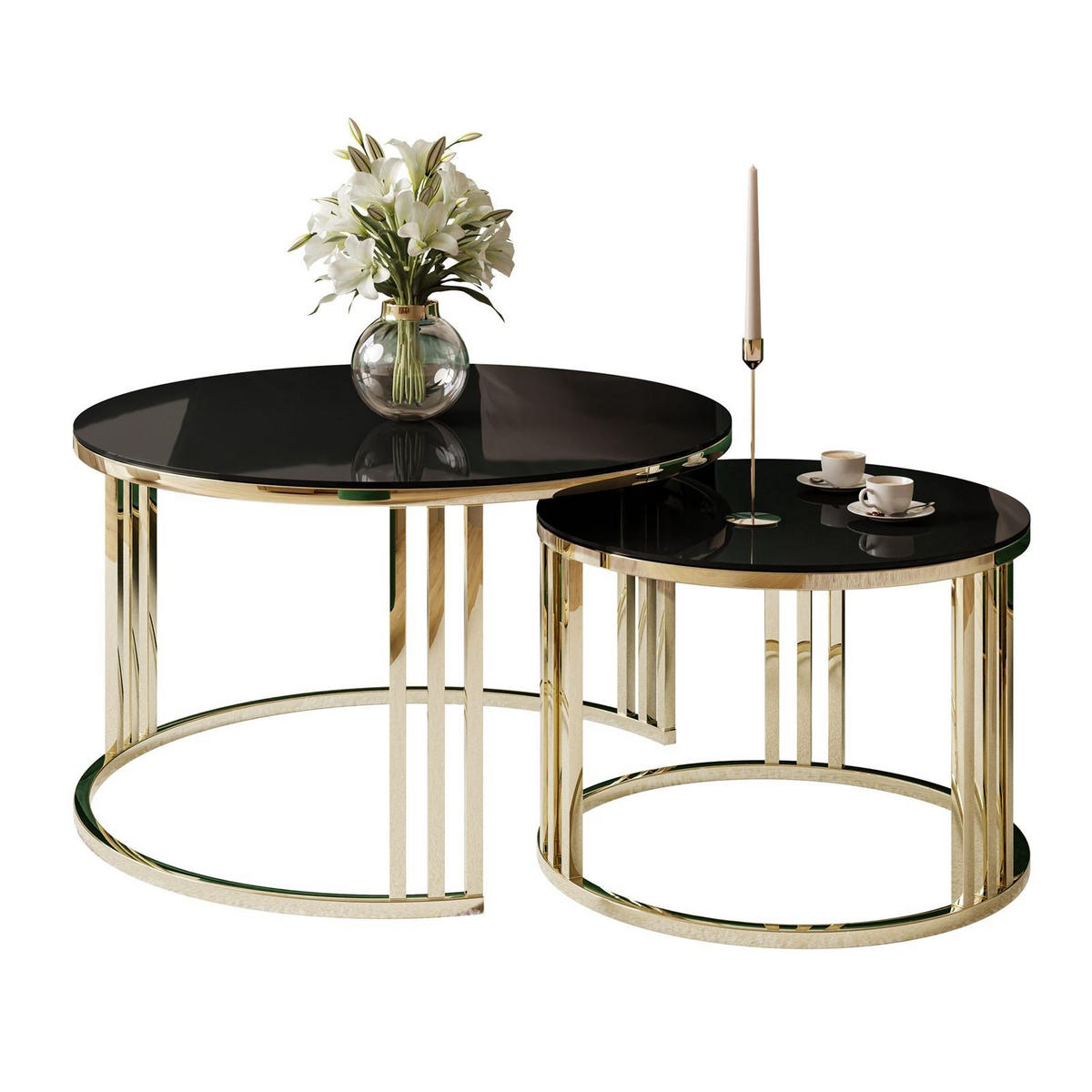 COUCHTISCH 2 in 1 LORI GLASS verchromt gold - Goldfarben/Schwarz, Glas (70/70/48cm) - Lookway