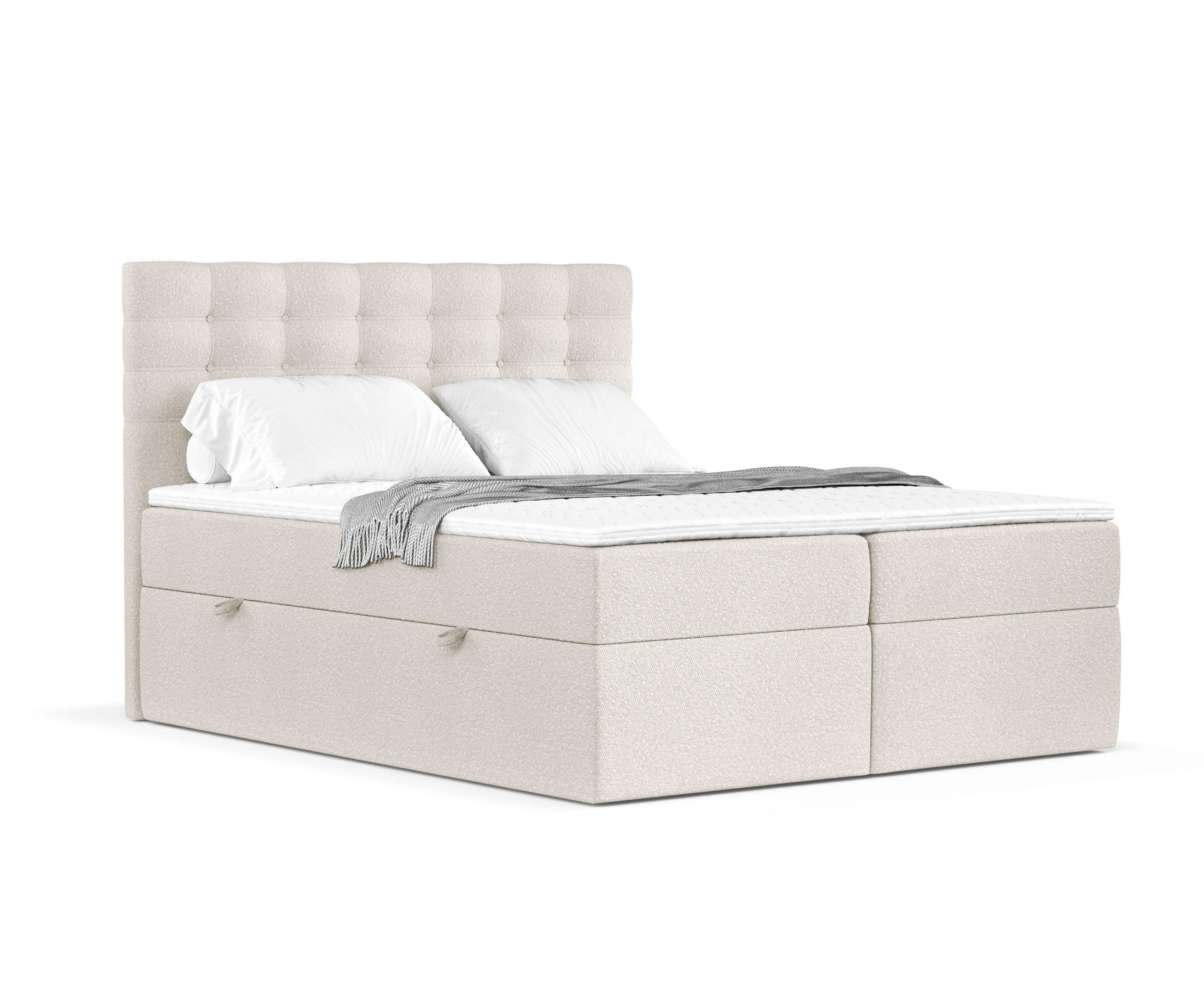 BOXBETT Sansa Beige 120/200 cm mit Taschenmatratze und Topper - Beige/Schwarz, Holz/Holzwerkstoff (120/200cm) - Maison de Reve