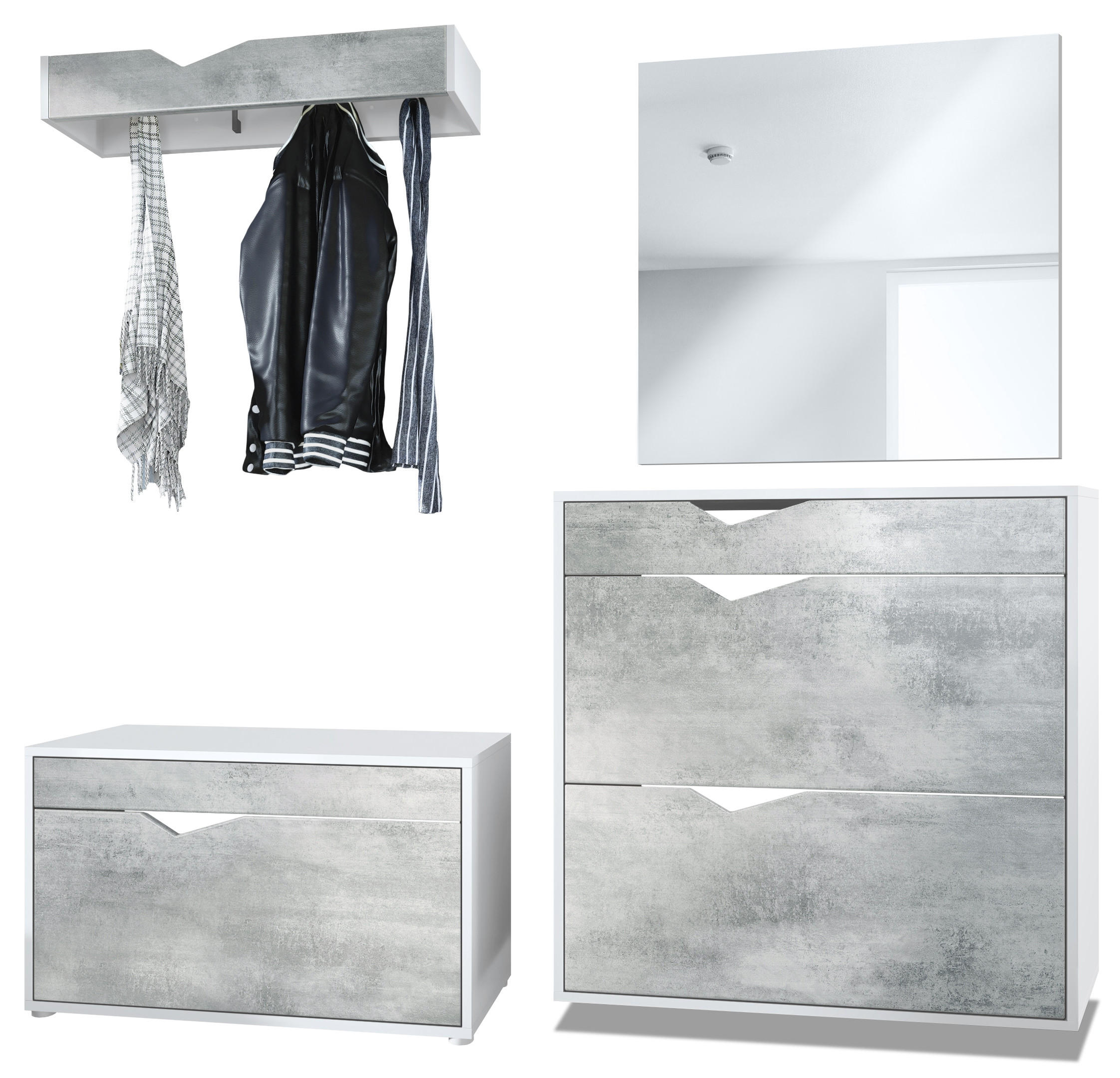 GARDEROBE Kolmio Fronten in Beton Oxid Optik - Hellgrau, Holzwerkstoff (190/185/33cm) - Vladon