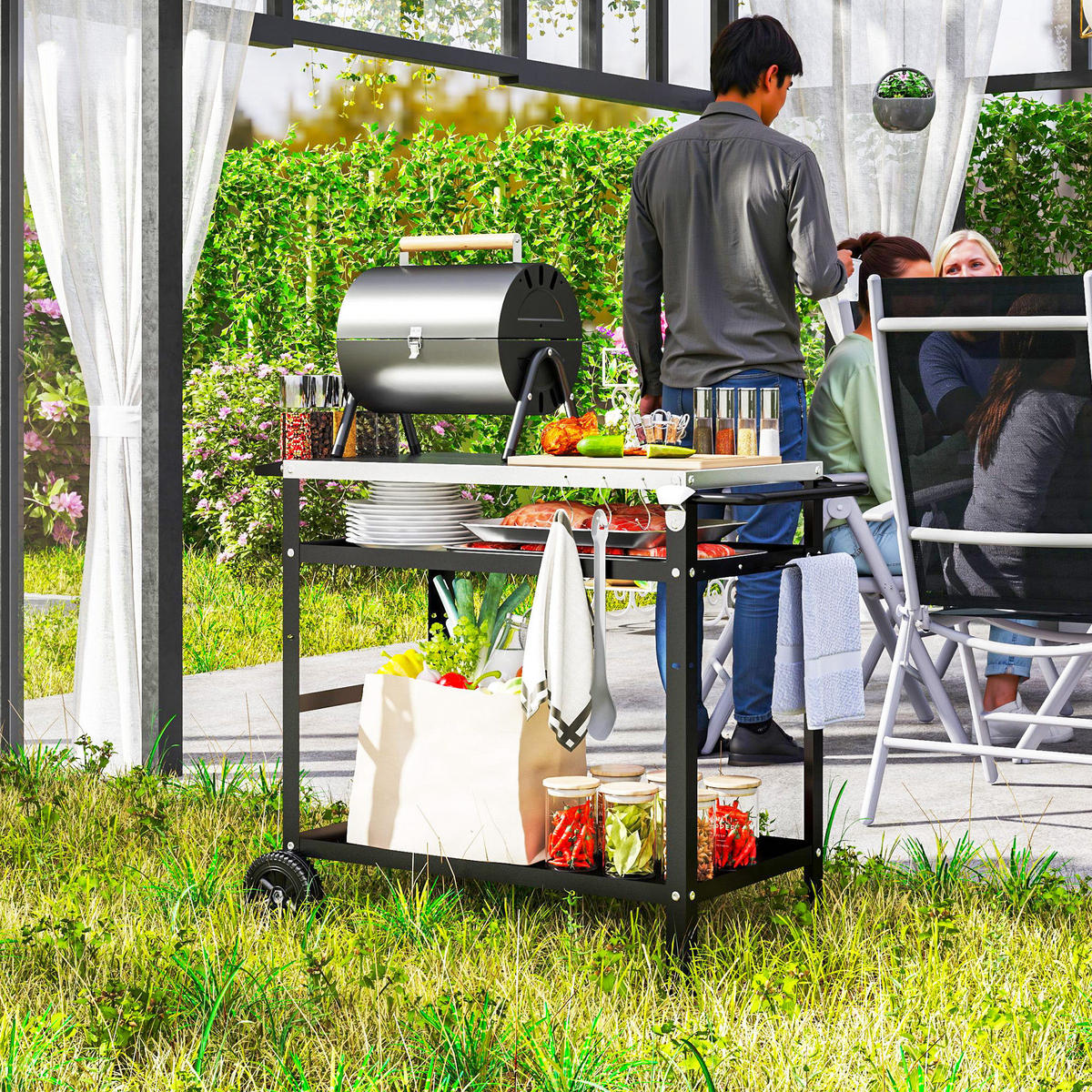 GRILLWAGEN 3-Etagen DE-10046 Schwarz - Schwarz, Metall (52/80/100cm) - ComfortXL