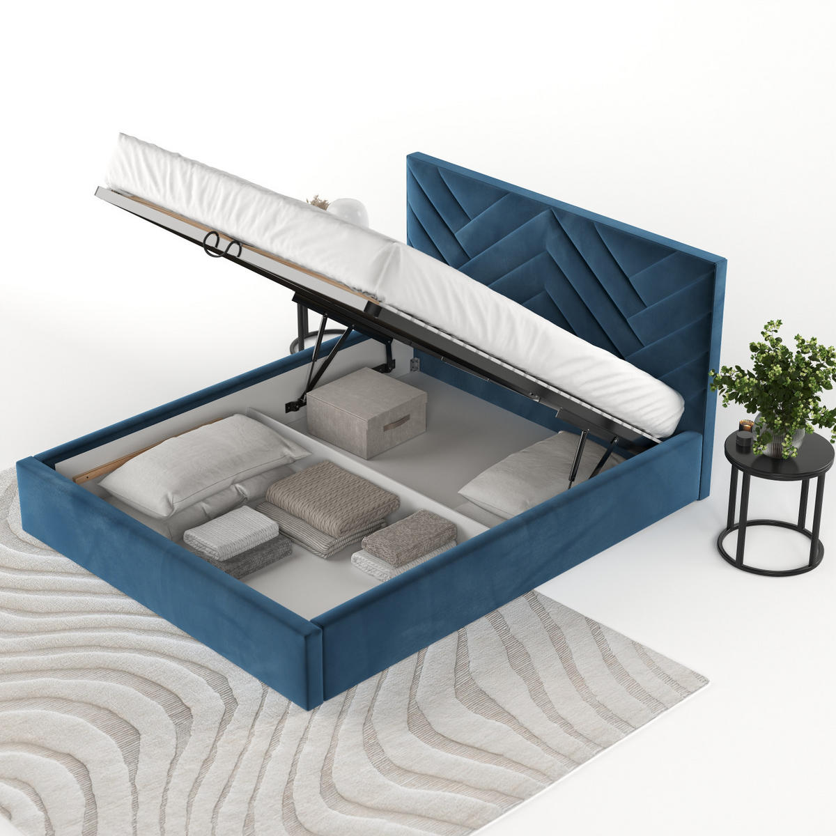 POLSTERBETT Arco 160/200 cm Dunkelblau im Kronos Stoff - Schwarz/Naturfarben, Holz/Holzwerkstoff (160/200cm) - AltaBeds