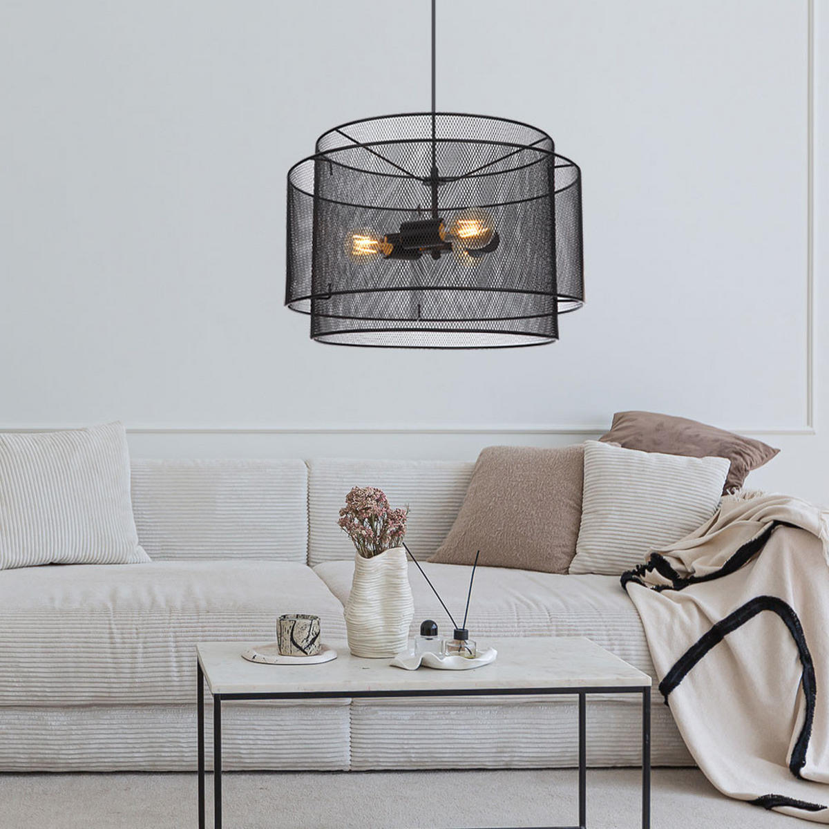 HÄNGELEUCHTE Metallgeflecht Schwarz matt - Schwarz, Metall (45/45/120cm) - Globo Lighting