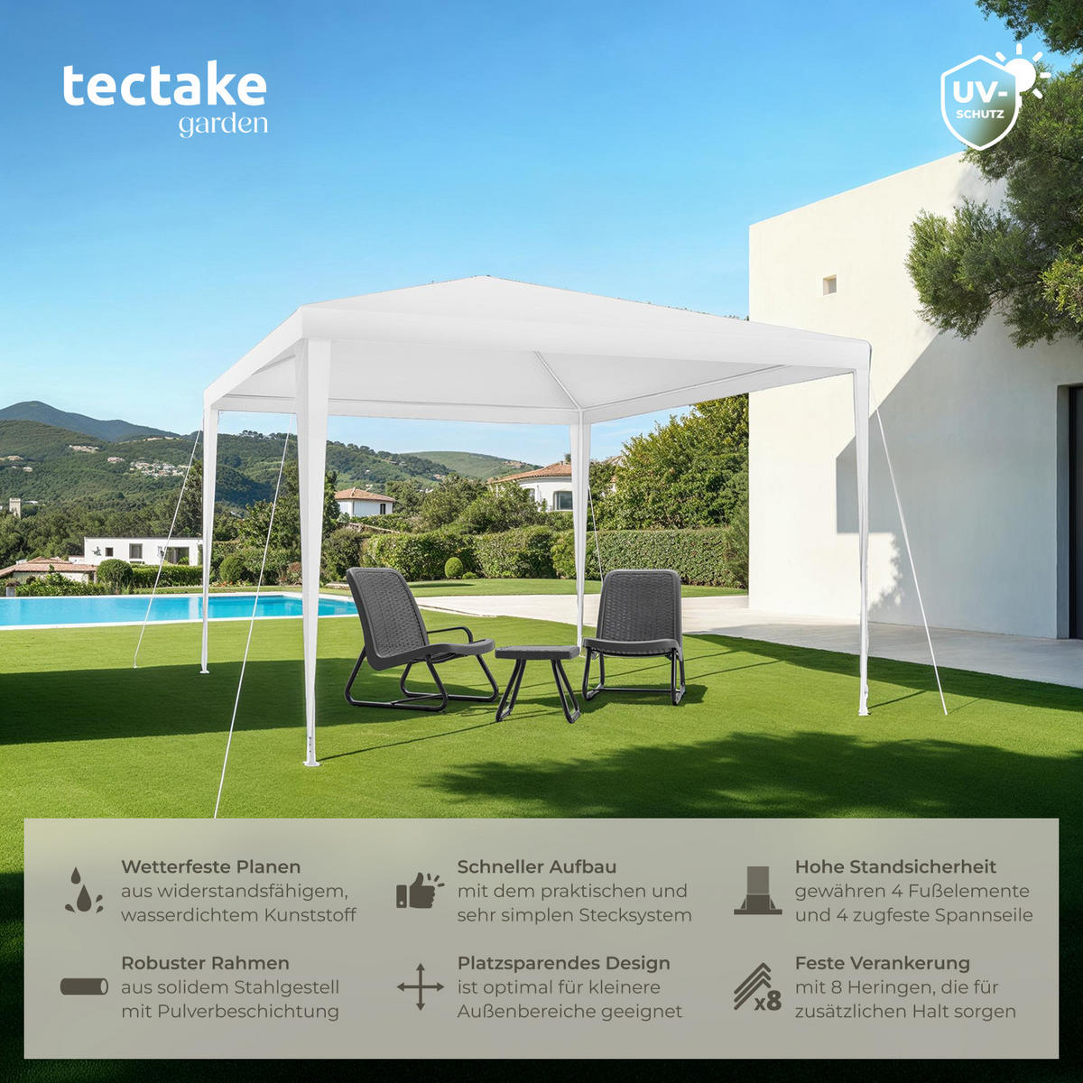 PAVILLON Farah,wasserdicht,weiß - Weiß, Kunststoff (300/250/300cm) - tectake