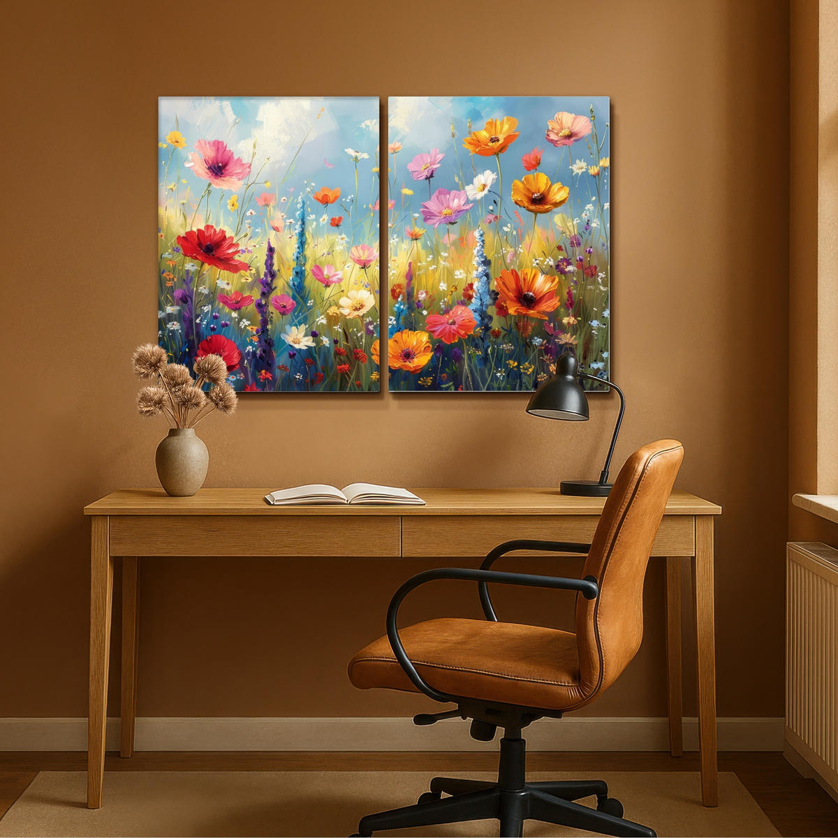 LEINWANDBILD 2er Set Blumen - Frühling - Farbenfroh - Sommerlich 120x80 cm - Orange, Textil (120/80cm) - MuchoWow