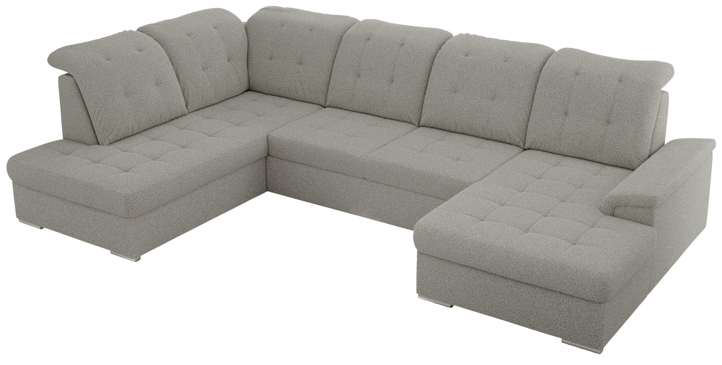 WOHNLANDSCHAFT MADRITO U - Hellgrau Boucle - Links - Silberfarben/Hellgrau, Textil/Metall (204/89/323cm) - MKS