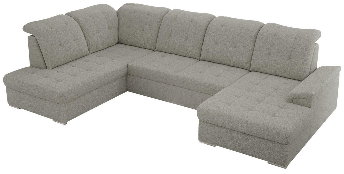 WOHNLANDSCHAFT MADRITO U - Hellgrau Boucle - Links - Silberfarben/Hellgrau, Textil/Metall (204/89/323cm) - MKS