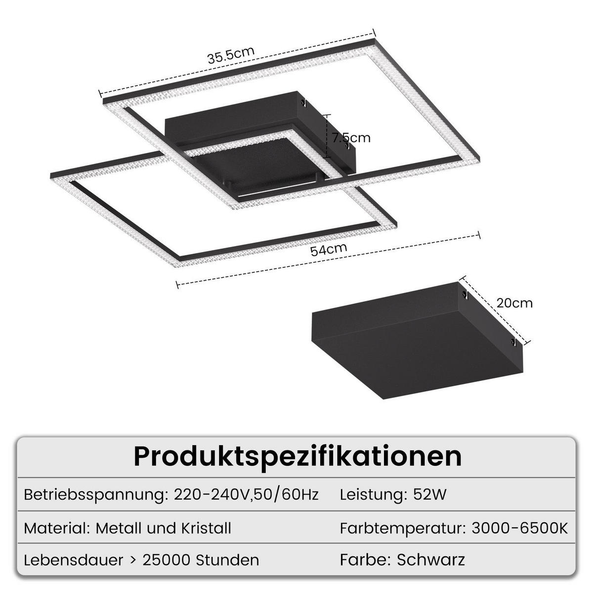 LED-DECKENLEUCHTE Friedhelm 54/54/7.5 cm - Schwarz, Metall (54/54/7.5cm) - Nettlife