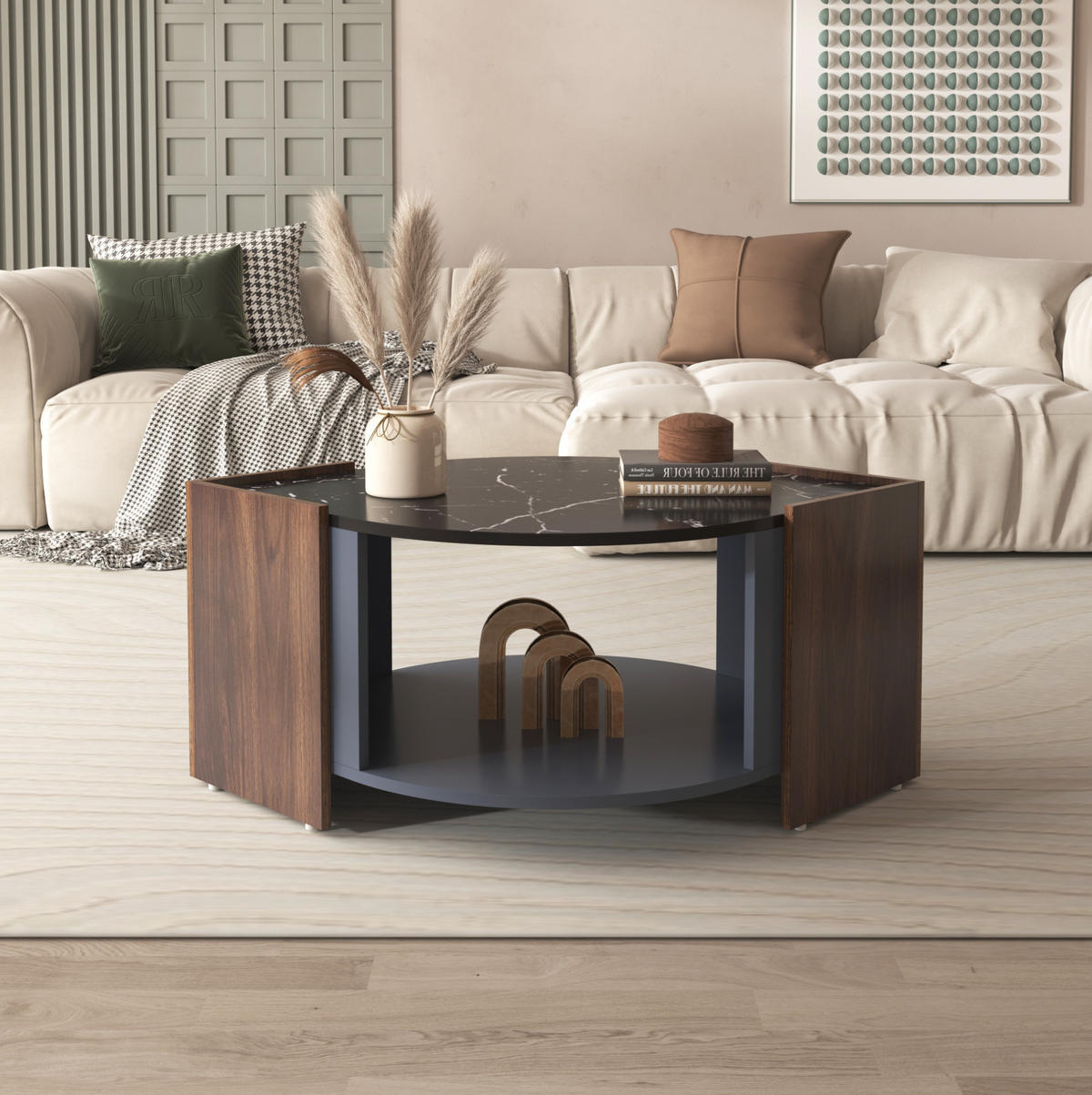 COUCHTISCH 96,5/63/40 cm Schwarz/Holzoptik aus Spanplatte mit Ablagefach - Schwarz, Holzwerkstoff (96.5/63/40cm) - OKMYHOME