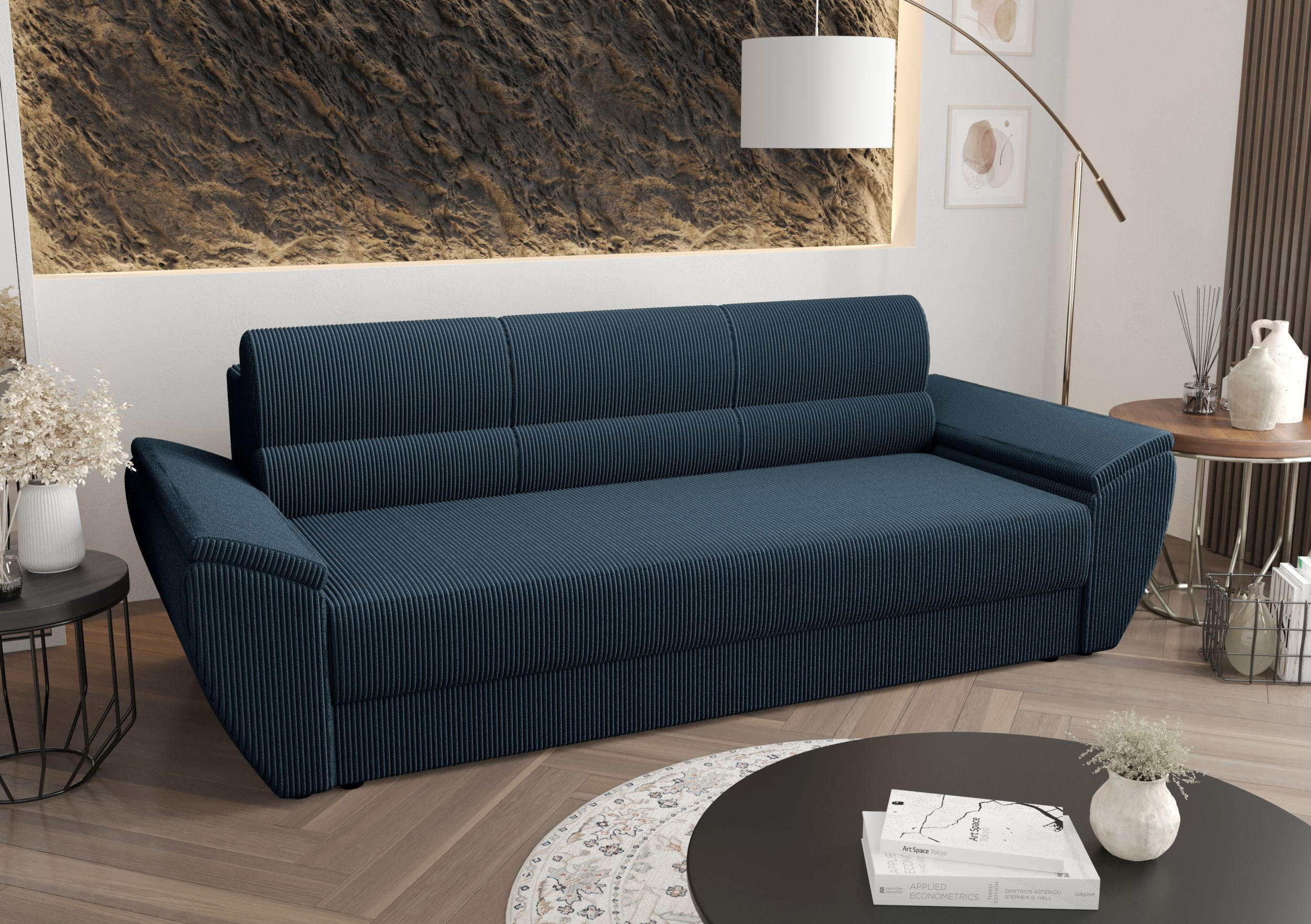 SOFA REBI BIS mit Schlaffunktion POSO 05 mit Stauraum - Dunkelblau, Textil (80/78/240cm) - Bedante