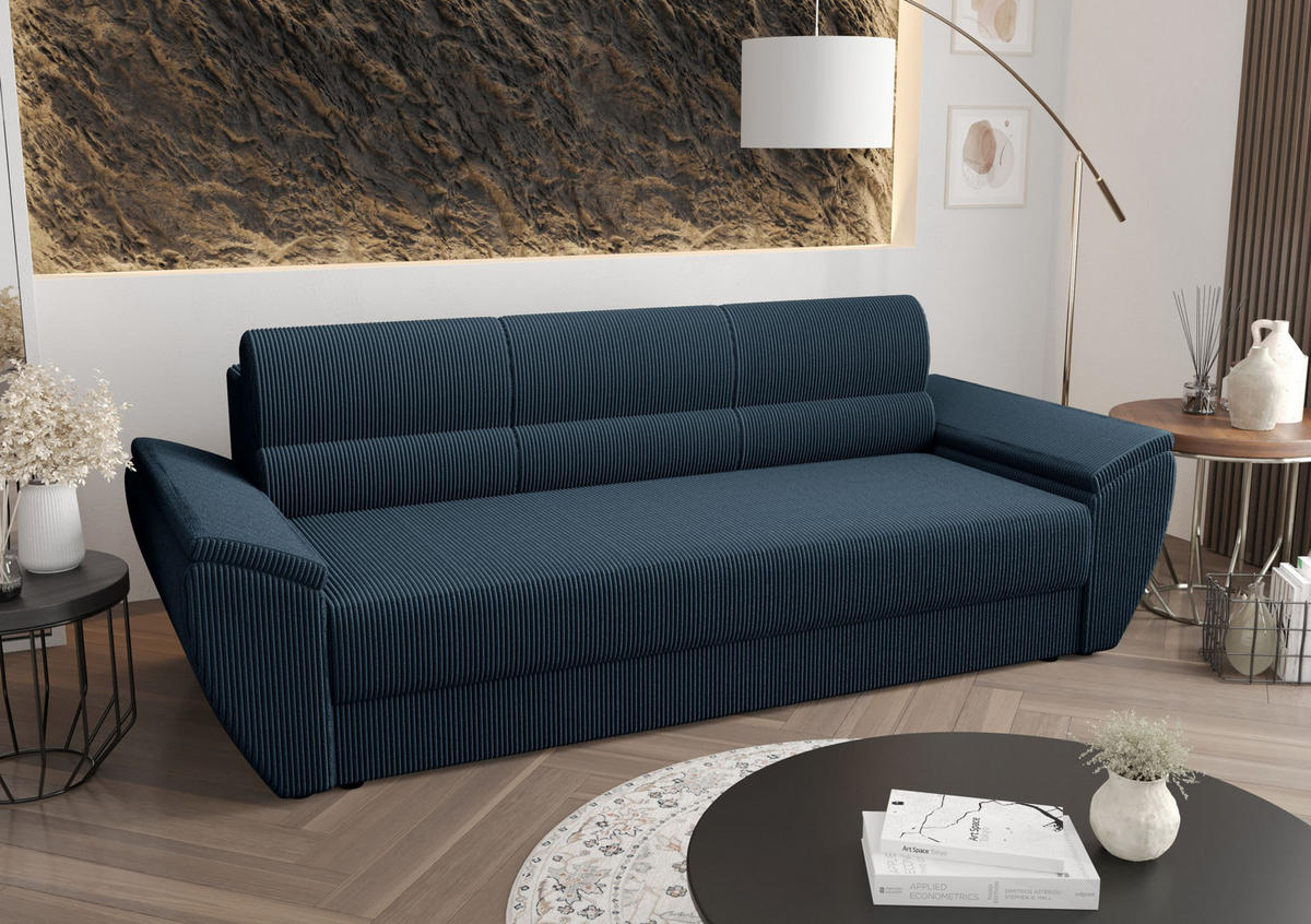 SOFA REBI BIS mit Schlaffunktion POSO 05 mit Stauraum - Dunkelblau, Textil (80/78/240cm) - Bedante