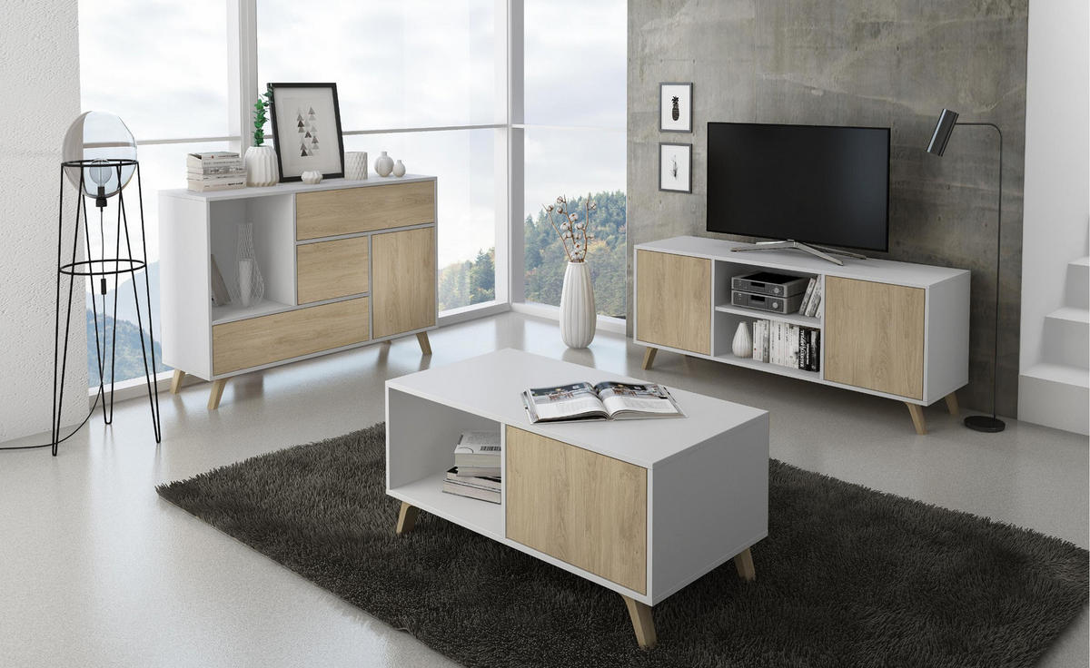 LOWBOARD, weiß, eiche, 137/40/57cm - Eichefarben/Weiß, Holzwerkstoff (137/57/95cm) - Skraut Home