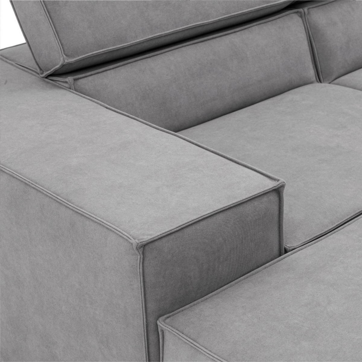 ECKSOFA PURE U Rechts mit Schlaffunktion 127x270 Velours Hellgrau - Hellgrau/Schwarz, Holz/Textil (204/340cm) - Muffo