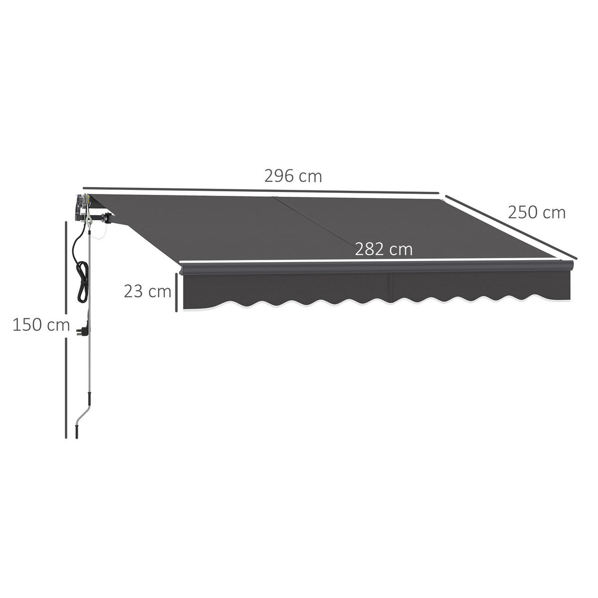 MARKISE elektrisch höhenverstellbar - Dunkelgrau, Metall (250/150/296cm) - Outsunny