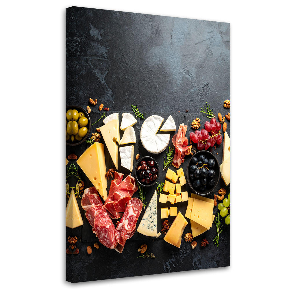 LEINWANDBILD Aufschnitt- und Käsekomposition 80x120cm - Grau, Textil (80/120cm) - Feeby