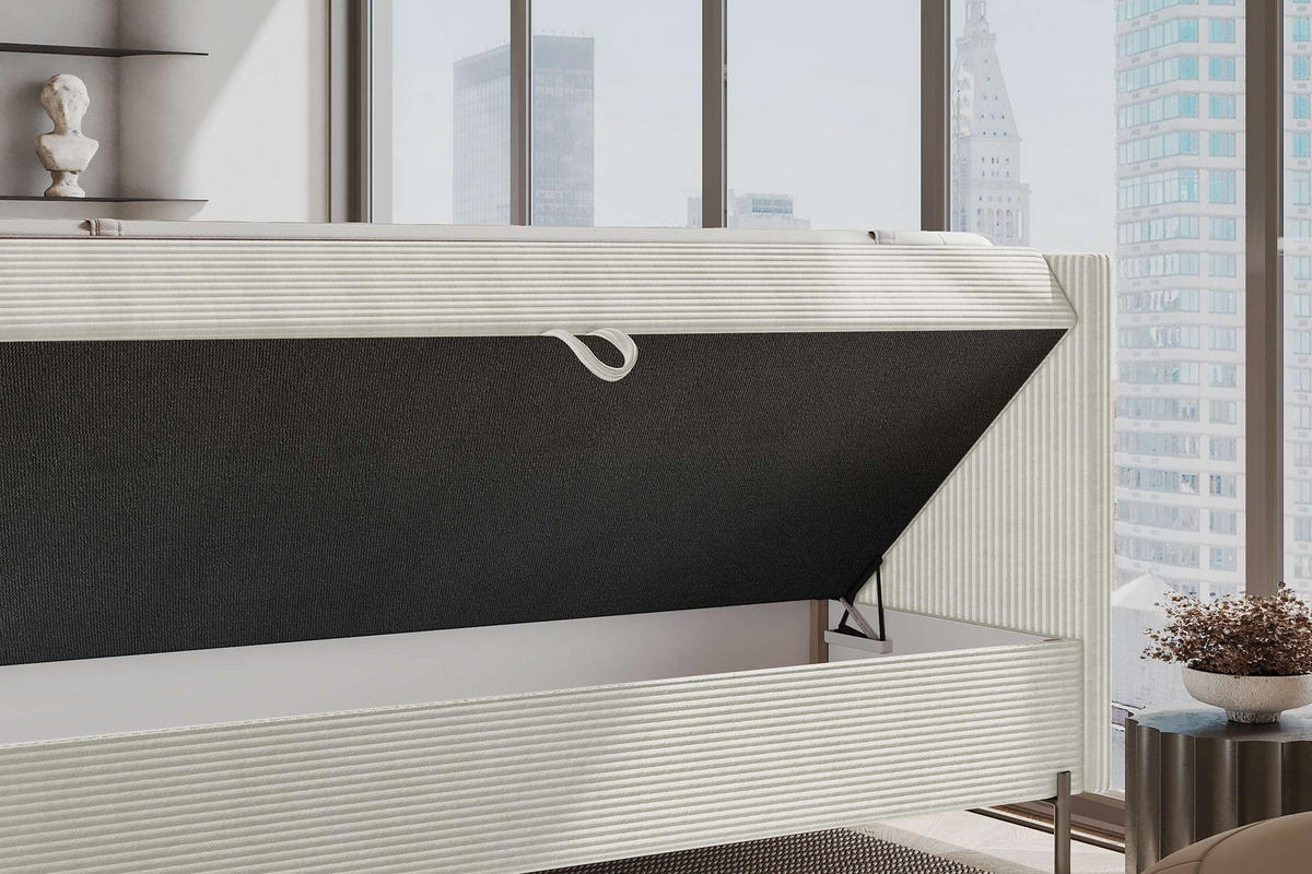 BOXSPRINGBETT VERO Cordstoff Greige 140/200 cm - Greige/Schwarz, Holzwerkstoff/Textil (140/200cm) - 99rooms