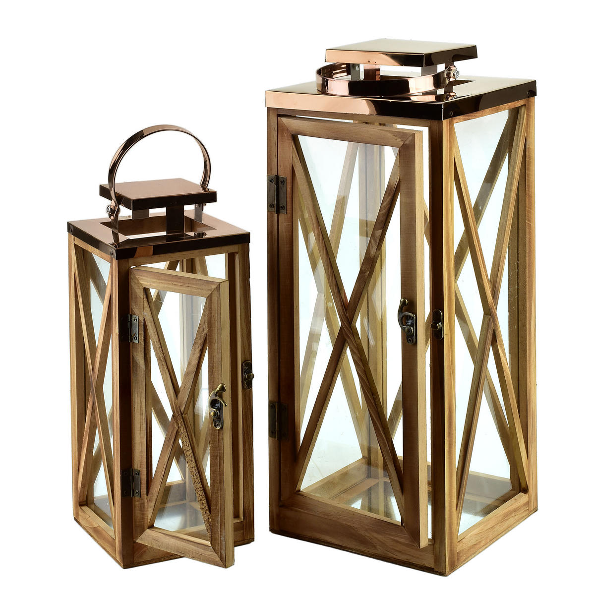 LATERNE Levi 2er Set braun 18/18/45 cm Holz - Braun, Holz (18/45/18cm) - Mondex