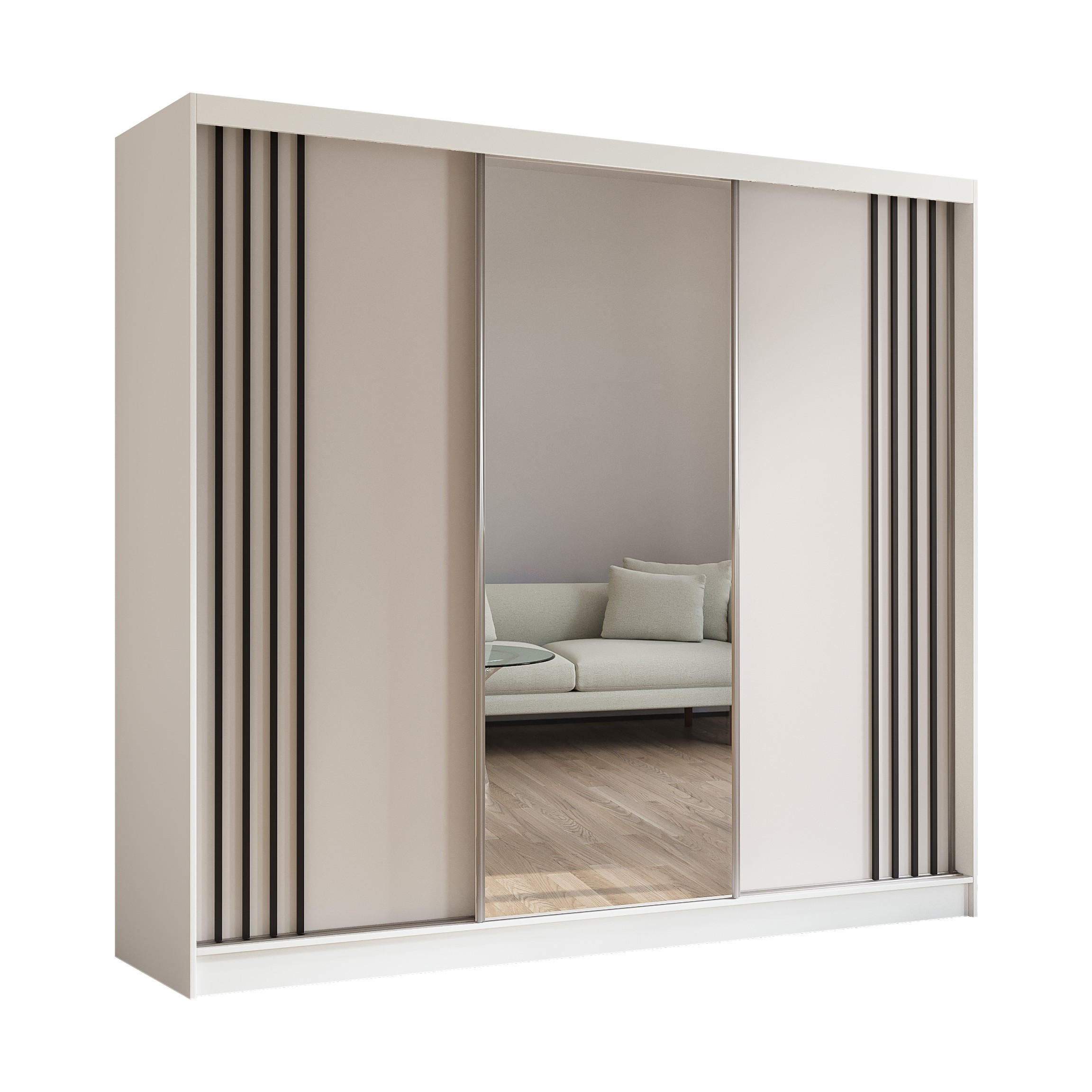 Margaret Hadas24 Schwebetürenschrank Weiß, Schwarz 240x216x61 cm
