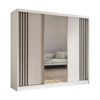 SCHWEBETÜRENSCHRANK Neli 240 cm mit Lamellen und Spiegel 3-türig, weiß, weiß, Lamelle schwarz - Schwarz/Weiß, Kunststoff (240/216/61cm) - Margaret Hadas24