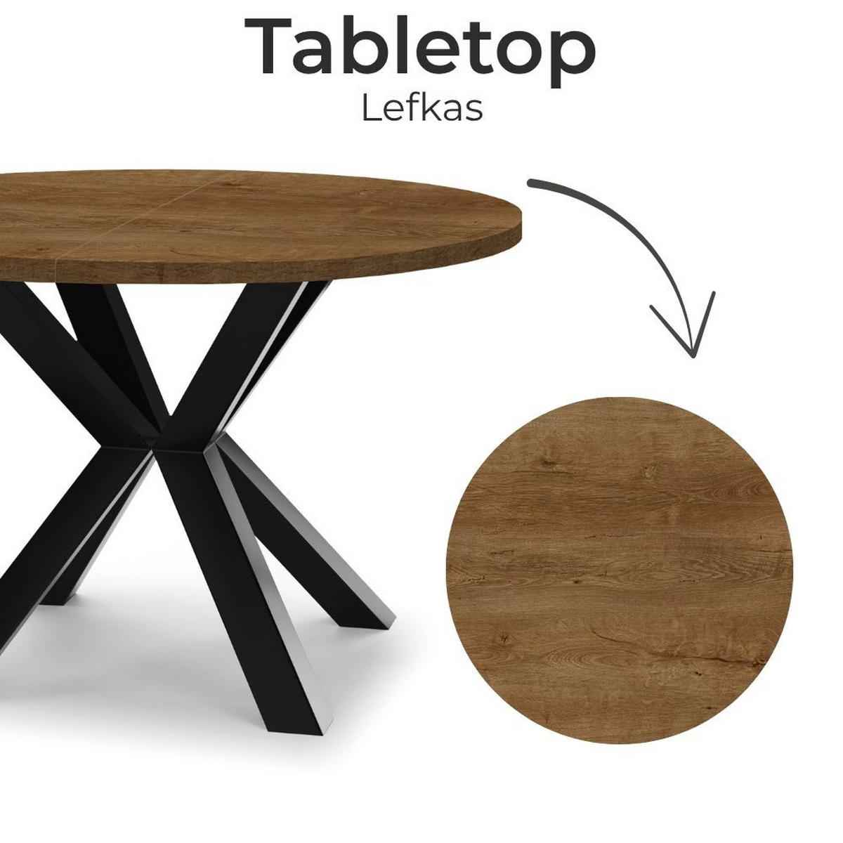 ESSTISCH RAL mit Holzbeinen, Durchmesser: 100 / 200 cm Eiche Lefkas / Schwarz - Eichefarben/Schwarz, Holz (100/200/77cm) - Dekori_Interiors