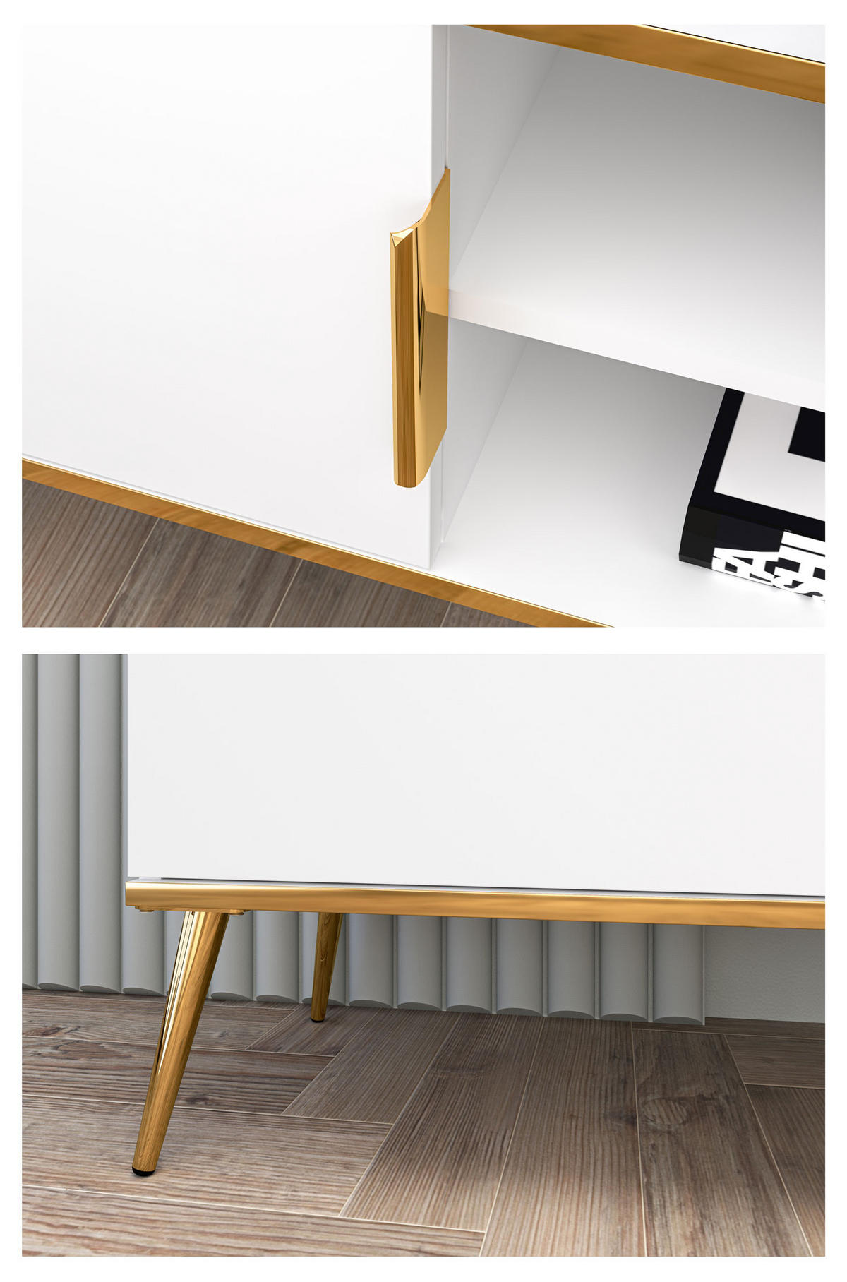 LOWBOARD Viterbo Alpinweiß matt / goldfarben 160 / 40 / 53cm - Goldfarben/Weiß, Holz/Holzwerkstoff (160/53/40cm) - Feldmann-Wohnen