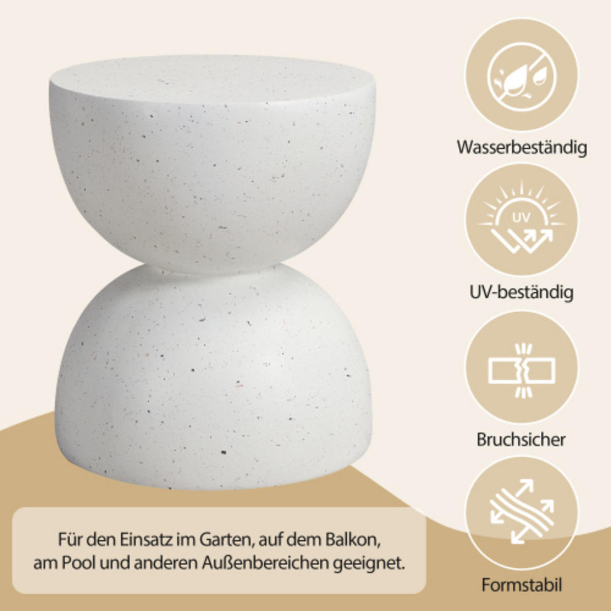 BEISTELLTISCH 39.5×39.5×45.5 cm aus MgO Steinoptik, weiß - Weiß, Stein (39.5/39.5/45.5cm) - Luhomfu