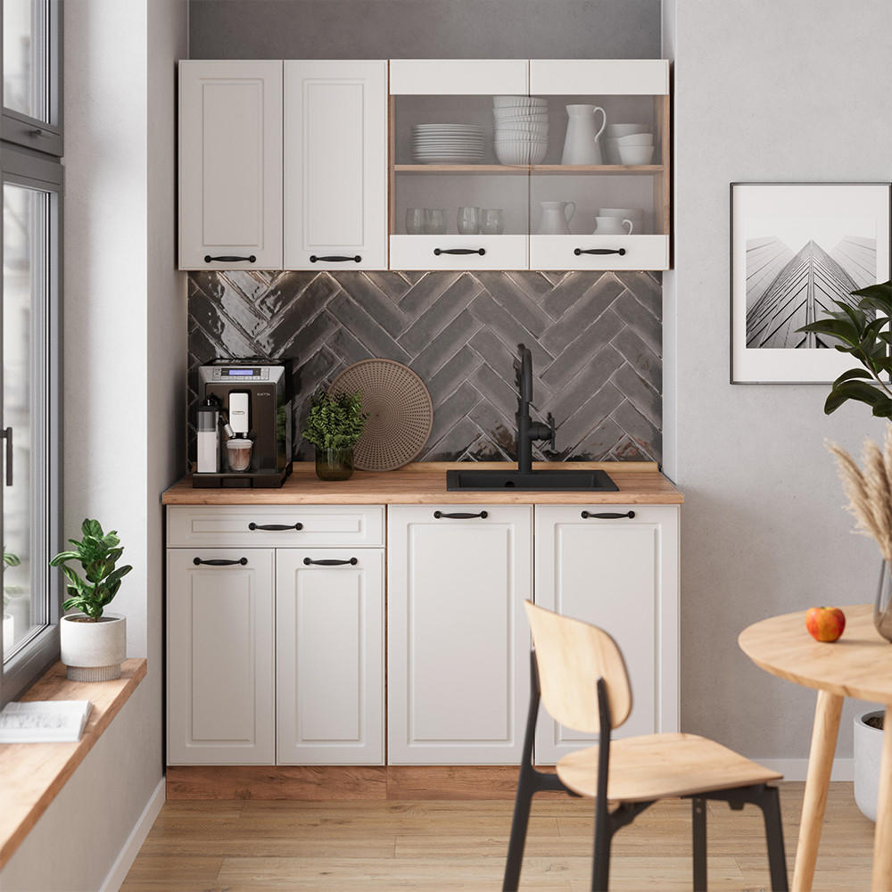 SINGLEKÜCHE R-Line Weiß Landhaus/Goldkraft Eiche 140 cm ohne Arbeitsplatte - Honigeiche/Weiß, Holzwerkstoff (140/81.6/46cm) - Vicco
