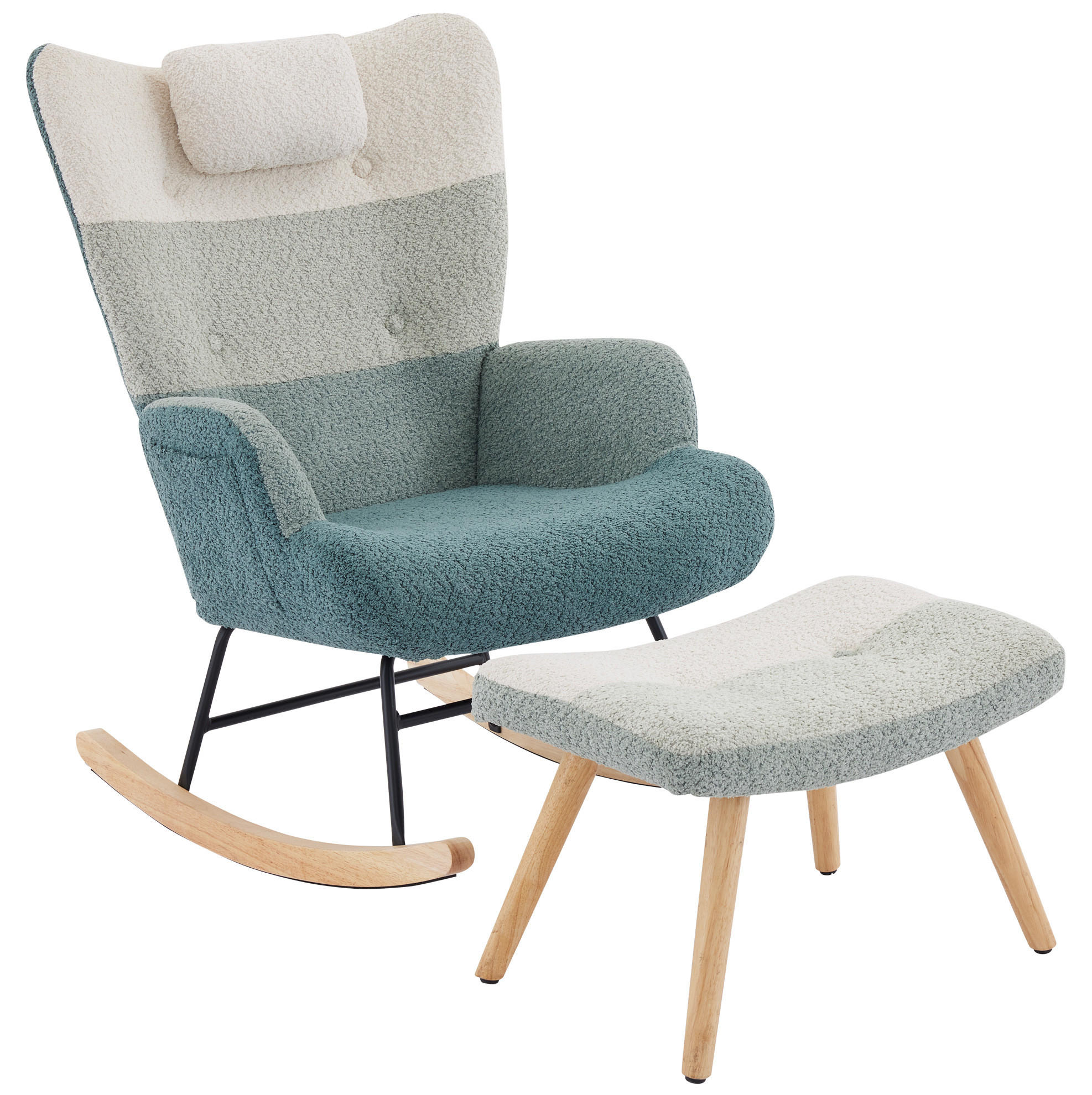 SCHAUKELSTUHL mit Hocker 83/65,5/95 cm in Multicolor aus Bouclé mit Seitentasche - Multicolor, Textil (83/95/65.5cm) - Flora Grace