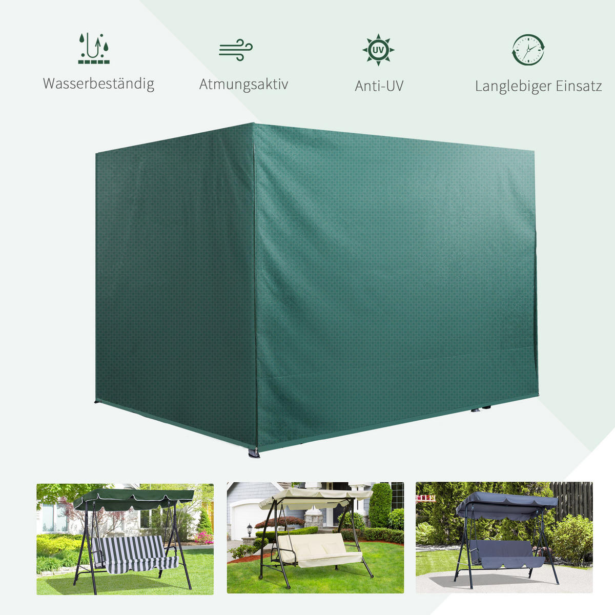 ABDECKUNG Für Hollywoodschaukel DE-06982 3-Sitzer, wasserdicht & winterfest Grün - Dunkelgrün, Kunststoff (155/150/215cm) - ComfortXL