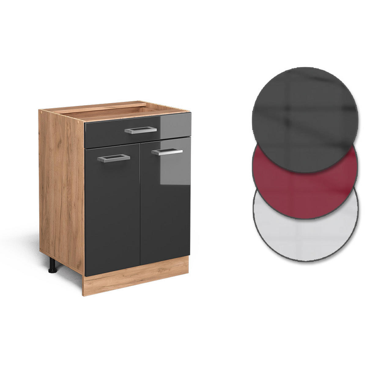 KÜCHENSCHRANK R-Line Anthrazit Hochglanz 60 cm AP Marmor - Anthrazit/Eiche Wotan, Holzwerkstoff (60/81.6/60cm) - Vicco